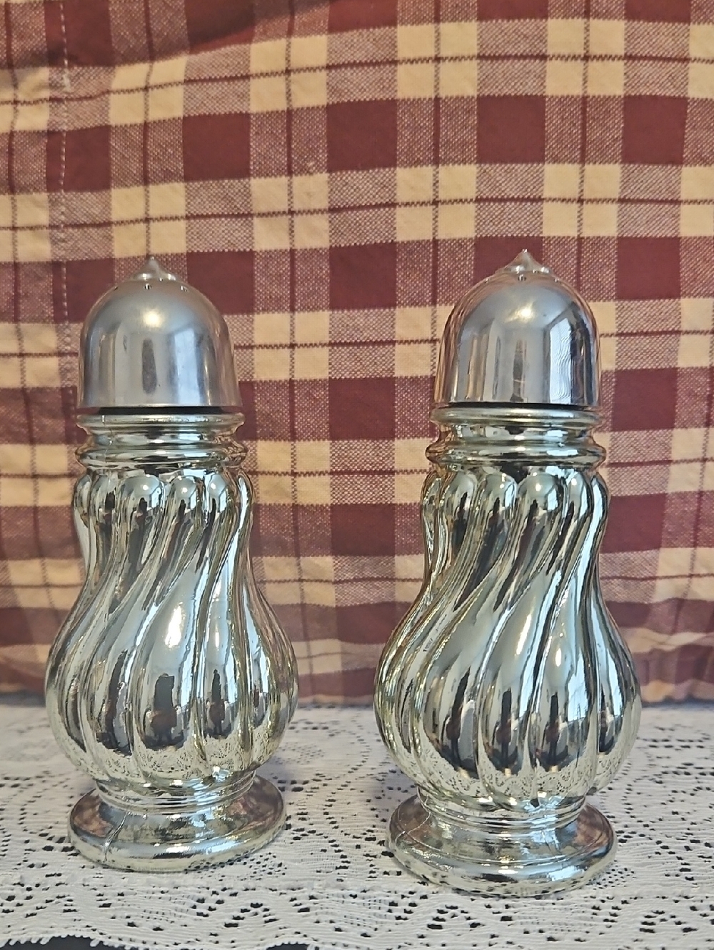 Avon Silver Swirl Mercury Glass Salt & Pepper Shakers - Pair